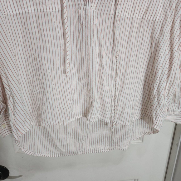 Madewell Womens Top Terrace Lace Up Shirt Vera Stripe Red White Coastal Blouse L - Picture 5 of 12
